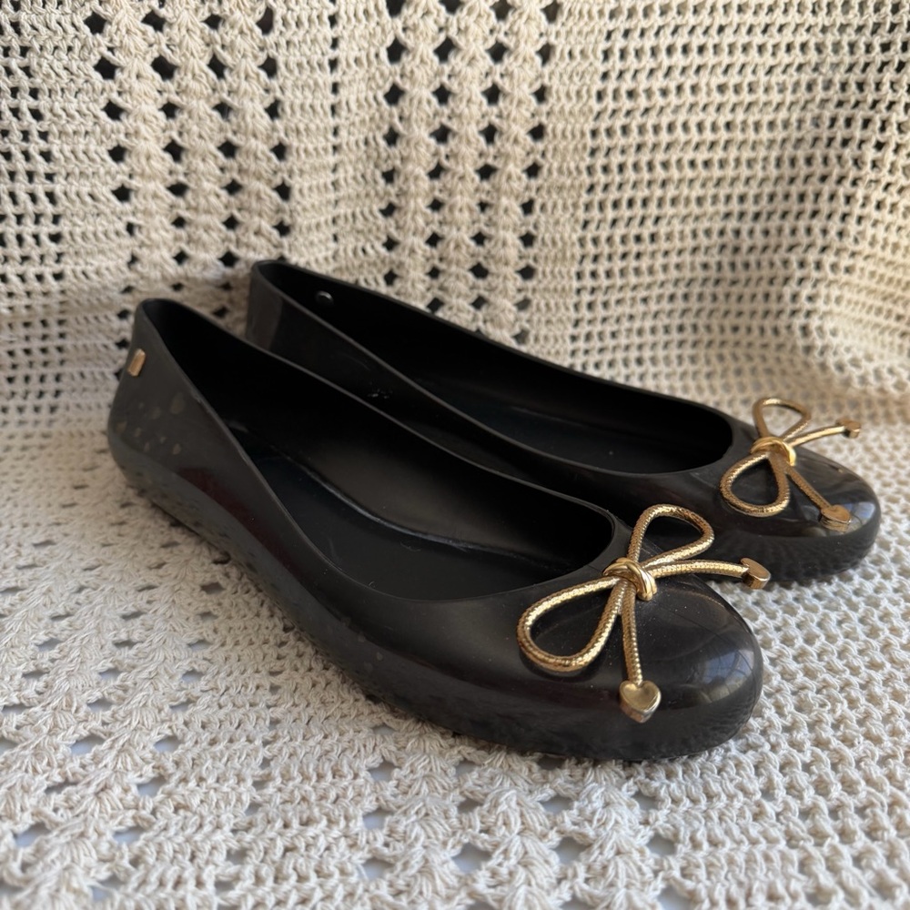 Melissa Jelly Flats Gold Bow Hearts Women's Size 9
